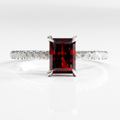 Radiant Cut Lab Grown Ruby Hidden Halo Pave Engagement Ring 