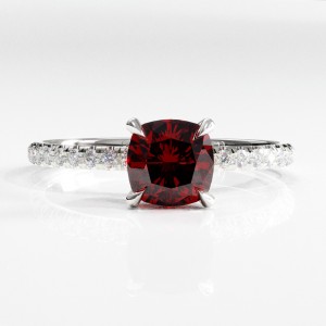 Cushion Cut Lab Grown Ruby Hidden Halo Pave Engagement Ring 