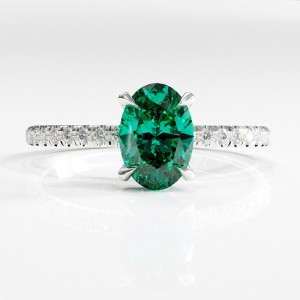 Oval Cut Lab Grown Emerald Hidden Halo Pave Engagement Ring 