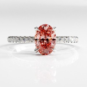 Oval Cut Lab Grown Morganite Hidden Halo Pave Engagement Ring 