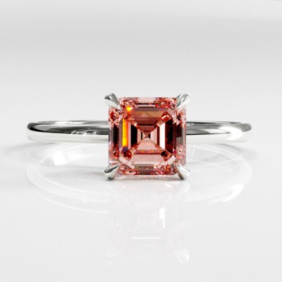 Asscher Cut Lab Grown Morganite Hidden Halo Solitaire Engagement Ring