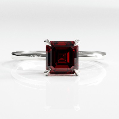 Asscher Cut Lab Grown Ruby Hidden Halo Solitaire Engagement Ring