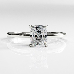 Elongated Cushion Cut Moissanite Hidden Halo Solitaire Engagement Ring