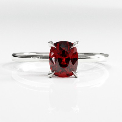 Elongated Cushion Cut Lab Grown Ruby Hidden Halo Solitaire Engagement Ring