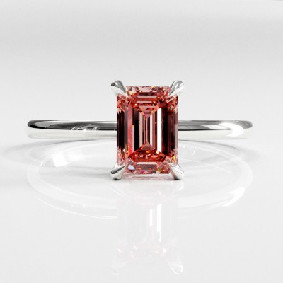 Emerald Cut Lab Grown Morganite Hidden Halo Solitaire Engagement Ring