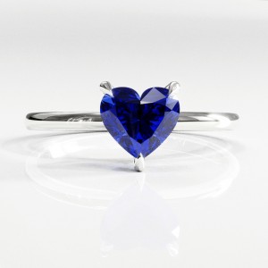 Heart Cut Lab Grown Sapphire Hidden Halo Solitaire Engagement Ring