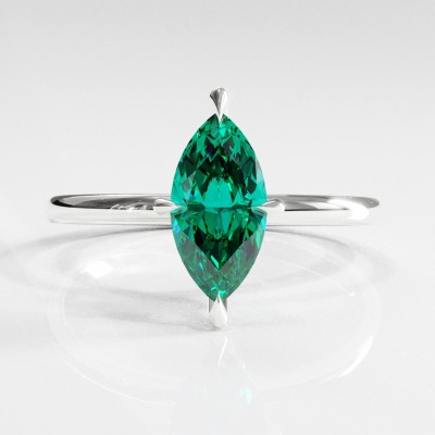 Marquise Cut Lab Grown Emerald Hidden Halo Solitaire Engagement Ring