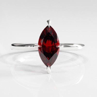 Marquise Cut Lab Grown Ruby Hidden Halo Solitaire Engagement Ring