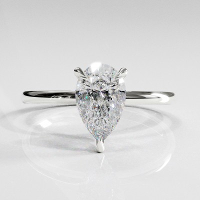 Pear Cut Moissanite Hidden Halo Solitaire Engagement Ring