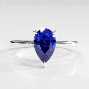 Pear Cut Lab Grown Sapphire Hidden Halo Solitaire Engagement Ring