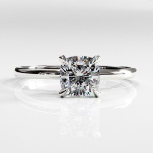 Cushion Cut Moissanite Hidden Halo Solitaire Engagement Ring