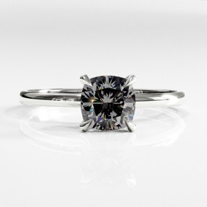 Cushion Cut Moissanite Hidden Halo Solitaire Engagement Ring