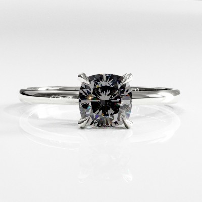 Cushion Cut Moissanite Hidden Halo Solitaire Engagement Ring