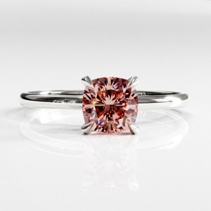 Cushion Cut Lab Grown Morganite Hidden Halo Solitaire Engagement Ring