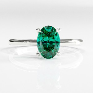 Oval Cut Lab Grown Emerald Hidden Halo Solitaire Engagement Ring