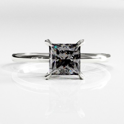 Princess Cut Moissanite Hidden Halo Solitaire Engagement Ring