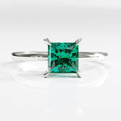 Princess Cut Lab Grown Emerald Hidden Halo Solitaire Engagement Ring