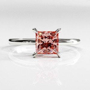 Princess Cut Lab Grown Morganite Hidden Halo Solitaire Engagement Ring