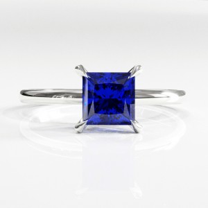 Princess Cut Lab Grown Sapphire Hidden Halo Solitaire Engagement Ring