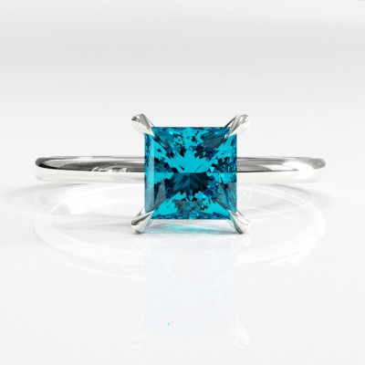 Princess Cut Natural Topaz Hidden Halo Solitaire Engagement Ring