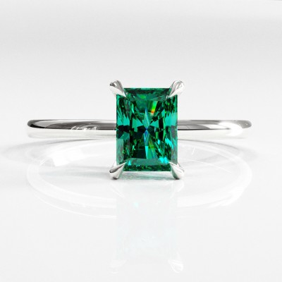 Radiant Cut Lab Grown Emerald Hidden Halo Solitaire Engagement Ring