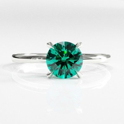 Round Cut Lab Grown Emerald Hidden Halo Solitaire Engagement Ring