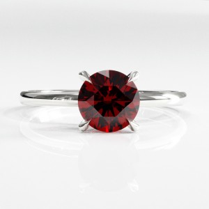 Round Cut Lab Grown Ruby Hidden Halo Solitaire Engagement Ring