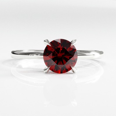 Round Cut Lab Grown Ruby Hidden Halo Solitaire Engagement Ring