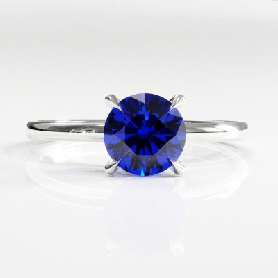 Round Cut Lab Grown Sapphire Hidden Halo Solitaire Engagement Ring