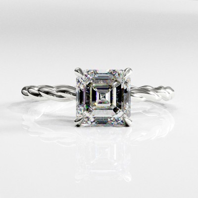 Asscher Cut Moissanite Hidden Halo Twisted Engagement Ring