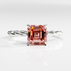 Asscher Cut Lab Grown Morganite Hidden Halo Twisted Engagement Ring