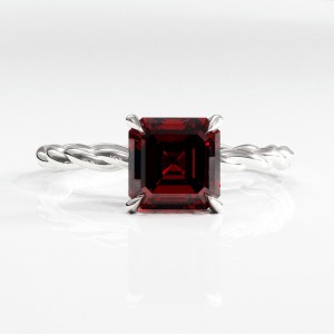 Asscher Cut Lab Grown Ruby Hidden Halo Twisted Engagement Ring