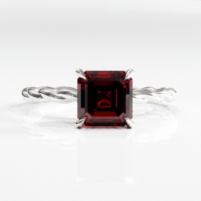 Asscher Cut Lab Grown Ruby Hidden Halo Twisted Engagement Ring