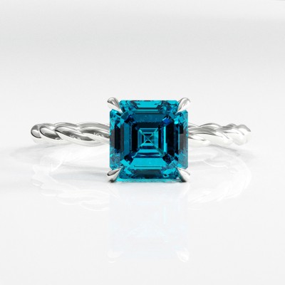 Asscher Cut Natural Topaz Hidden Halo Twisted Engagement Ring