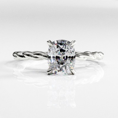 Elongated Cushion Cut Moissanite Hidden Halo Twisted Engagement Ring