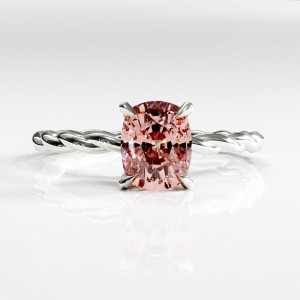 Elongated Cushion Cut Lab Grown Morganite Hidden Halo Twisted Engagement Ring