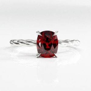 Elongated Cushion Cut Lab Grown Ruby Hidden Halo Twisted Engagement Ring