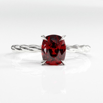 Elongated Cushion Cut Lab Grown Ruby Hidden Halo Twisted Engagement Ring