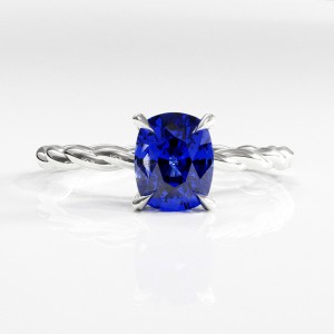 Elongated Cushion Cut Lab Grown Sapphire Hidden Halo Twisted Engagement Ring