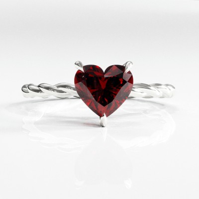 Heart Cut Lab Grown Ruby Hidden Halo Twisted Engagement Ring