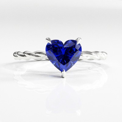 Heart Cut Lab Grown Sapphire Hidden Halo Twisted Engagement Ring