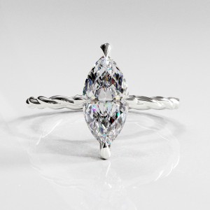 Marquise Cut Moissanite Hidden Halo Twisted Engagement Ring