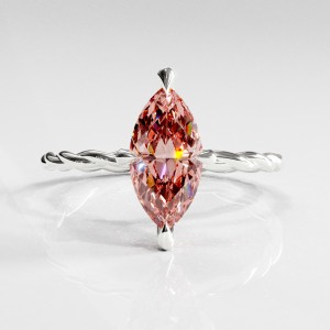 Marquise Cut Lab Grown Morganite Hidden Halo Twisted Engagement Ring