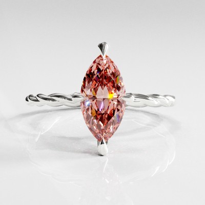 Marquise Cut Lab Grown Morganite Hidden Halo Twisted Engagement Ring