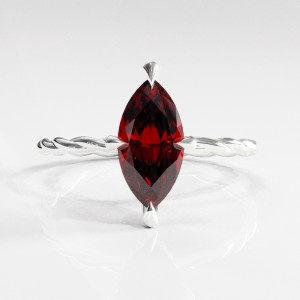 Marquise Cut Lab Grown Ruby Hidden Halo Twisted Engagement Ring