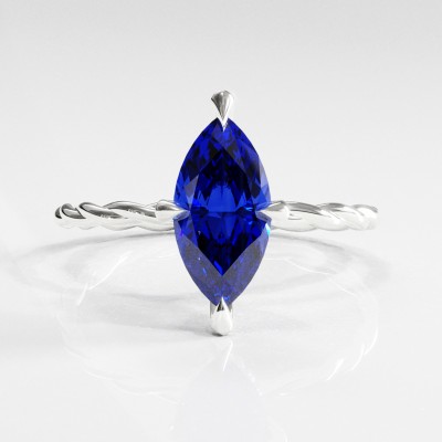 Marquise Cut Lab Grown Sapphire Hidden Halo Twisted Engagement Ring