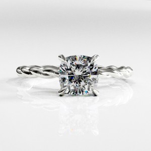 Cushion Cut Moissanite Hidden Halo Twisted Engagement Ring