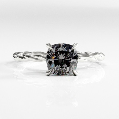 Cushion Cut Moissanite Hidden Halo Twisted Engagement Ring