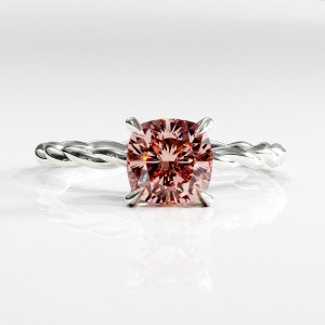 Cushion Cut Lab Grown Morganite Hidden Halo Twisted Engagement Ring