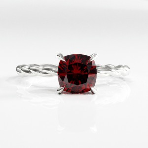 Cushion Cut Lab Grown Ruby Hidden Halo Twisted Engagement Ring